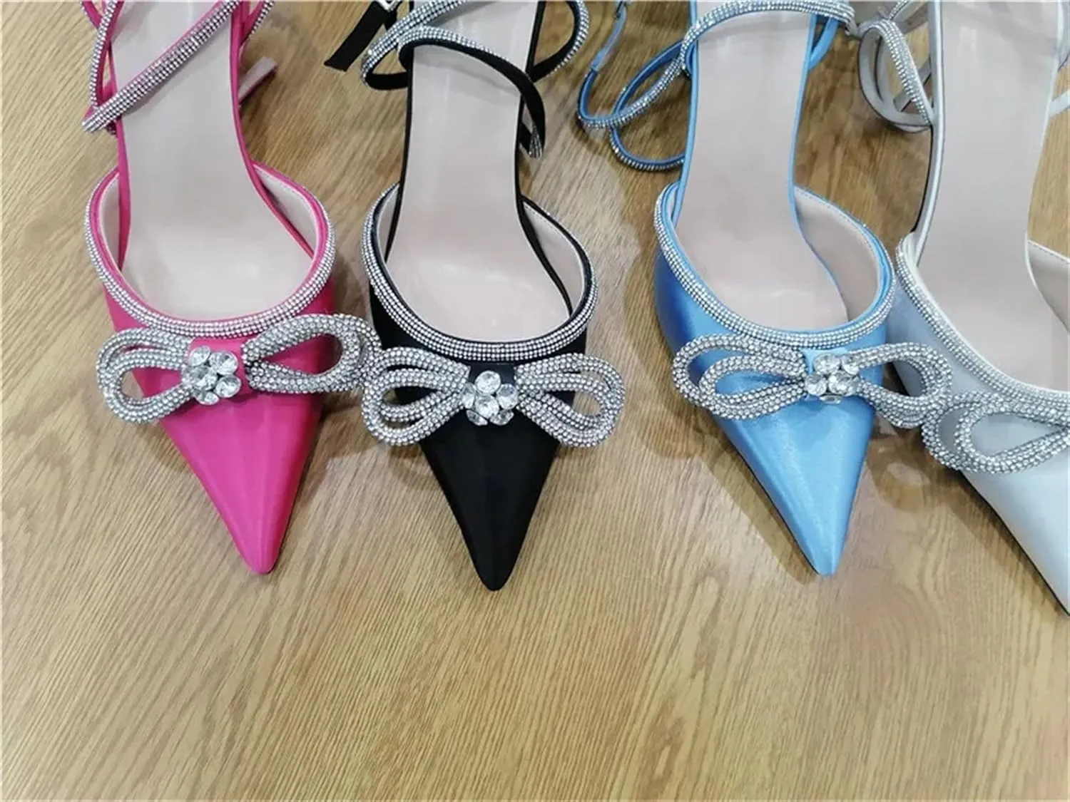 Women's Pointed Toe Elegant Sandals - Crystal Butterfly-Knot Ankle Strap Wedding Shoes