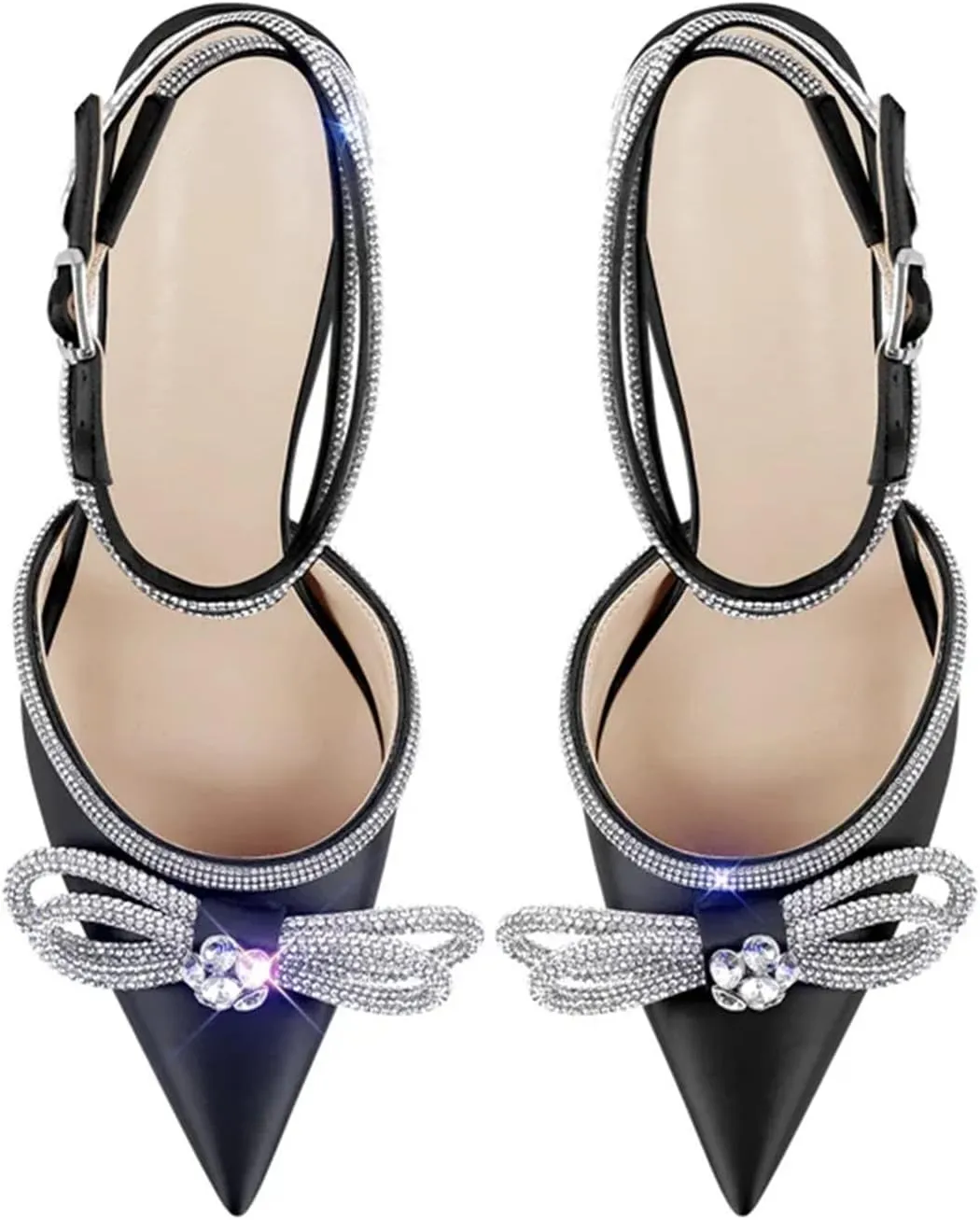 Women's Pointed Toe Elegant Sandals - Crystal Butterfly-Knot Ankle Strap Wedding Shoes