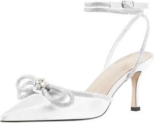 Women's Pointed Toe Elegant Sandals - Crystal Butterfly-Knot Ankle Strap Wedding Shoes