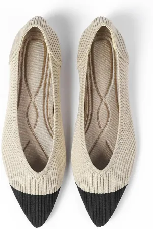 Women's Pointed Toe Knit Ballet Fashionable and Comfortable Dressy Flat Shoes