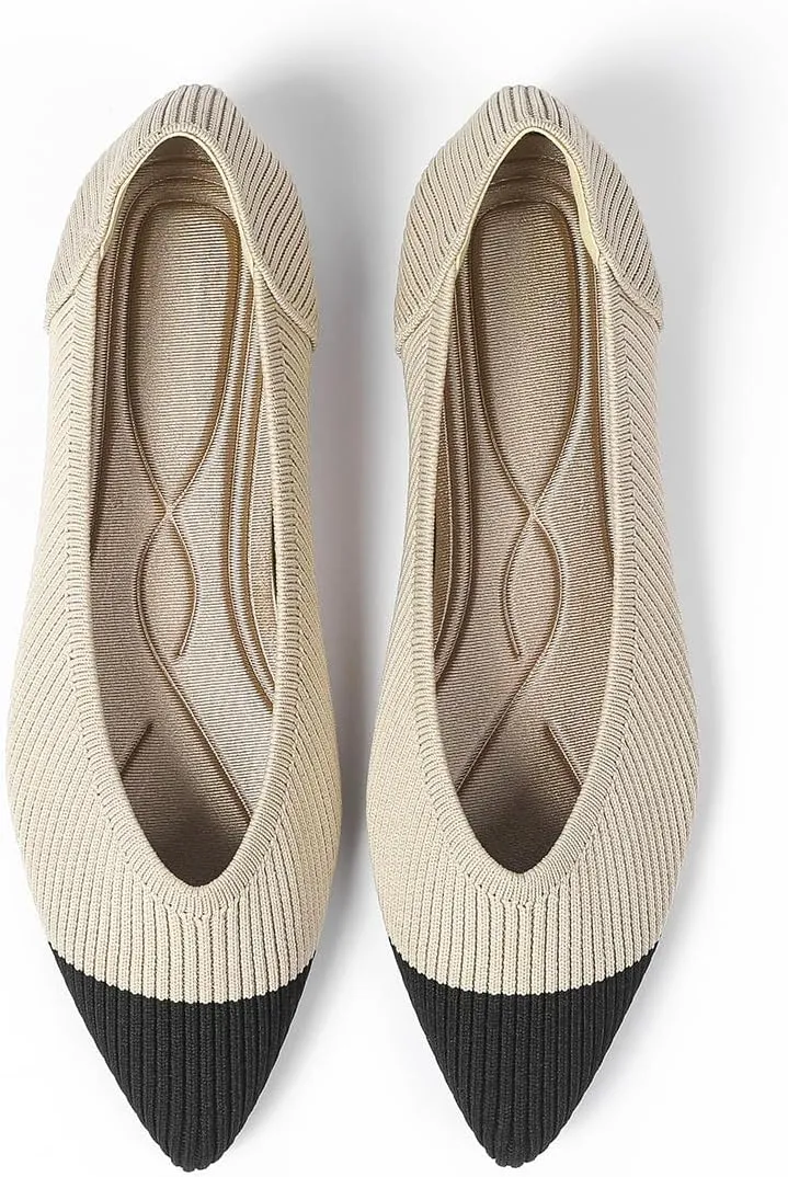 Women's Pointed Toe Knit Ballet Fashionable and Comfortable Dressy Flat Shoes