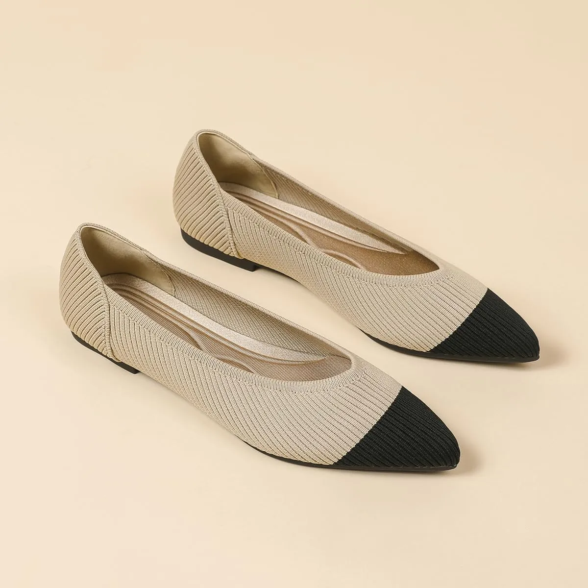Women's Pointed Toe Knit Ballet Fashionable and Comfortable Dressy Flat Shoes