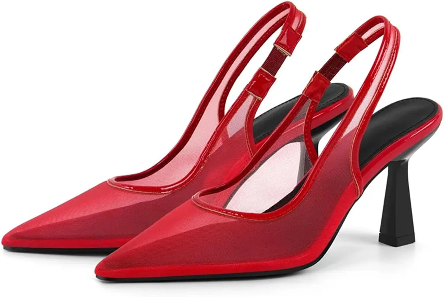 Women's Pointed Toe Mesh Slingback Sandals - Kitten Heel Stylish Elegant Stilettos