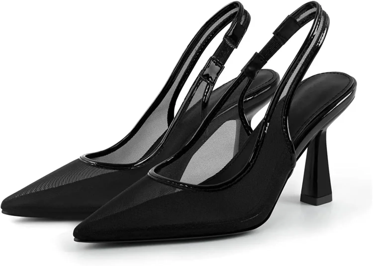 Women's Pointed Toe Mesh Slingback Sandals - Kitten Heel Stylish Elegant Stilettos