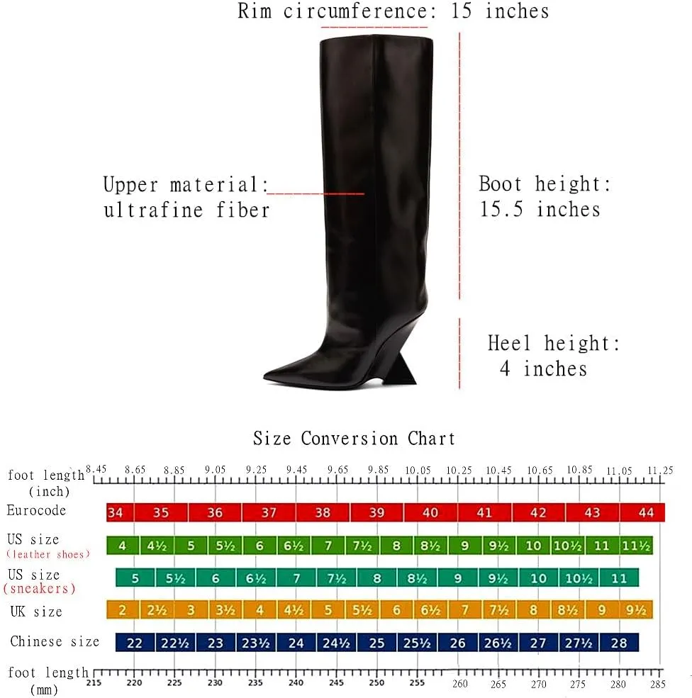 Women's Pointed Toe Slope Heel Knee High Boots Special High Wedge Heel Pull On Boots for Women Fashion Commuter Tall Boots