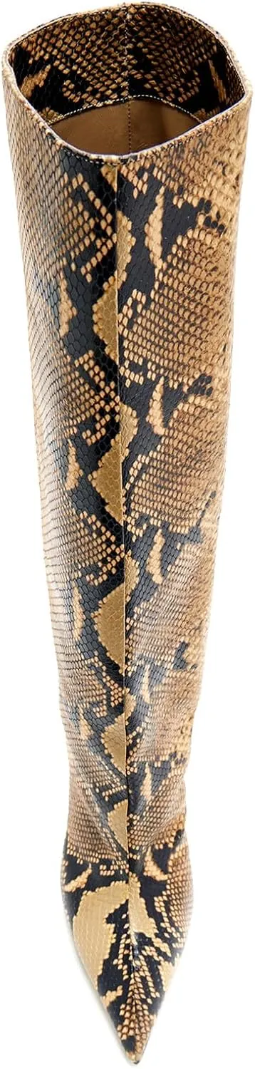 Women's Pointed Toe Slope Heel Knee High Boots Special High Wedge Heel Pull On Boots for Women Fashion Commuter Tall Boots