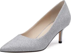 Women's Pumps, Pointed Closed Toe Black Gold Kitten Heels for Women, Comfortable 2 Inch Mid Heel Women's Dress Shoes