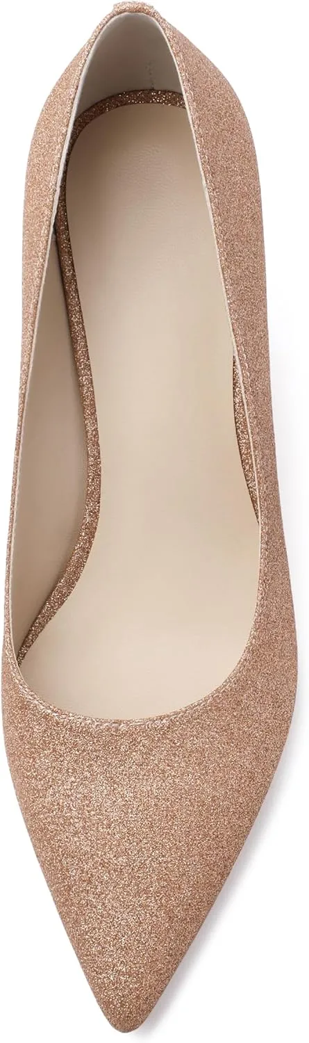Women's Pumps, Pointed Closed Toe Black Gold Kitten Heels for Women, Comfortable 2 Inch Mid Heel Women's Dress Shoes