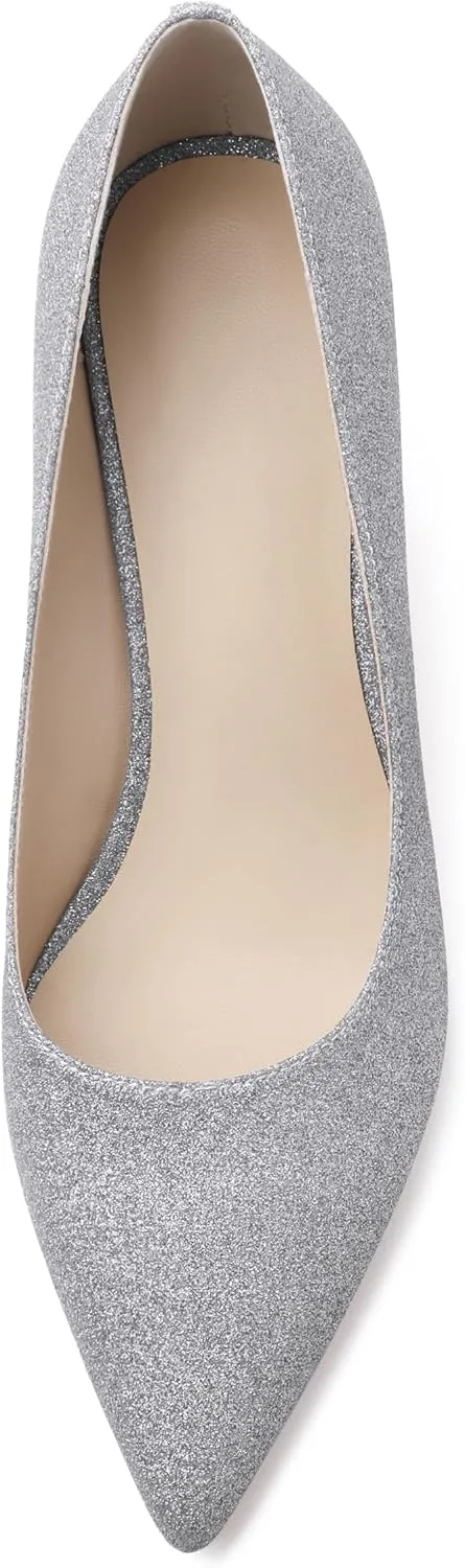 Women's Pumps, Pointed Closed Toe Black Gold Kitten Heels for Women, Comfortable 2 Inch Mid Heel Women's Dress Shoes
