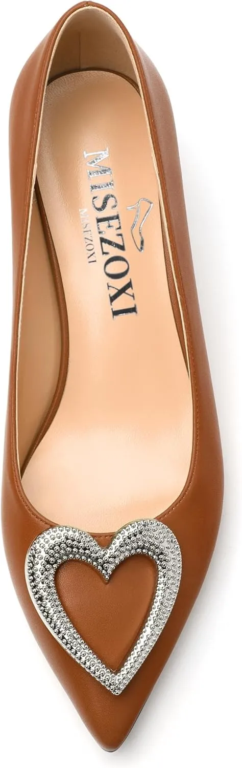 Women's Pumps Shoes Kitten Heels for Women Elegant Pumps Heart Shape Metal Pumps Heels