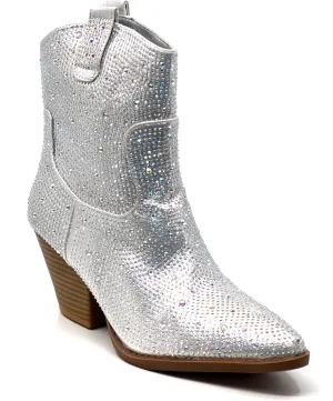 Women's Rhinestone Block Heel Mid Calf Short Ankle Booties Knee High Boots