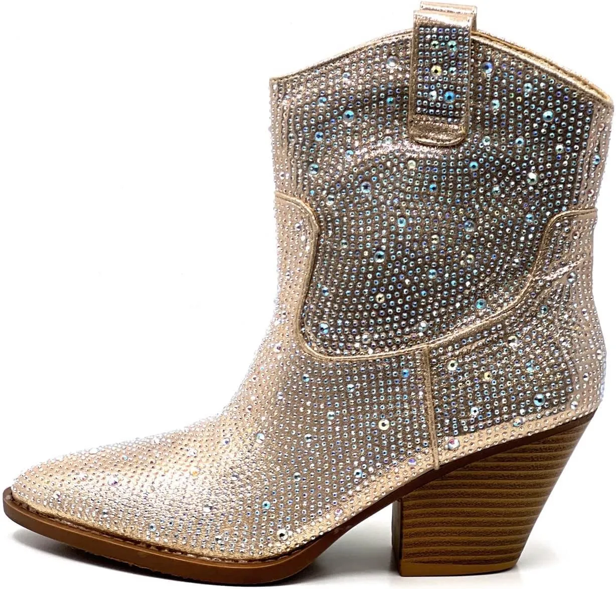 Women's Rhinestone Block Heel Mid Calf Short Ankle Booties Knee High Boots