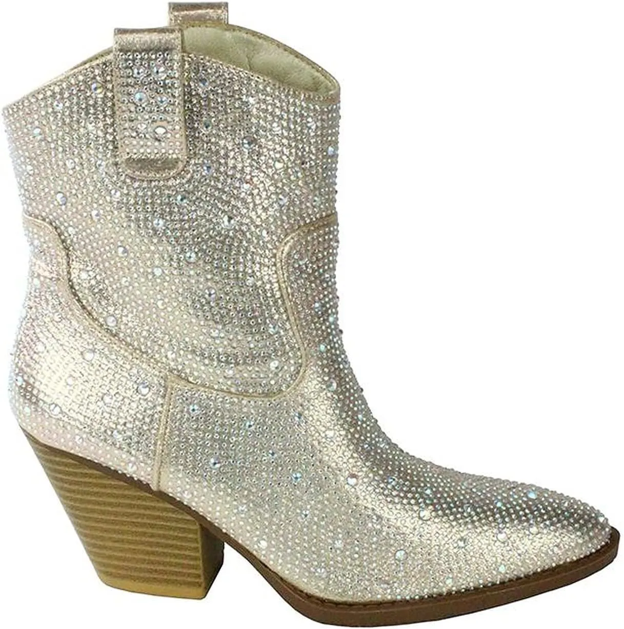 Women's Rhinestone Block Heel Mid Calf Short Ankle Booties Knee High Boots