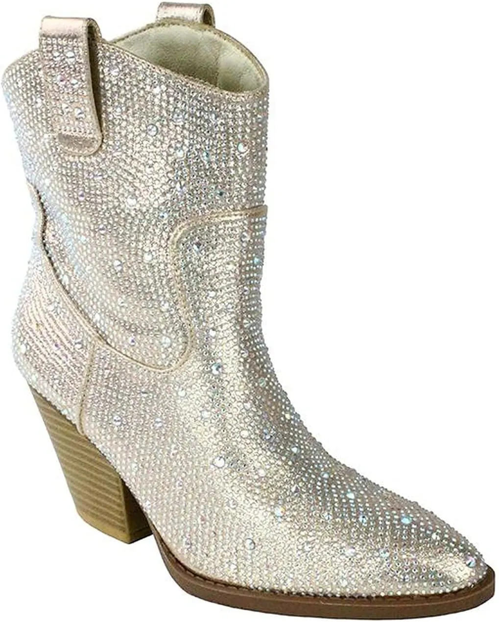 Women's Rhinestone Block Heel Mid Calf Short Ankle Booties Knee High Boots