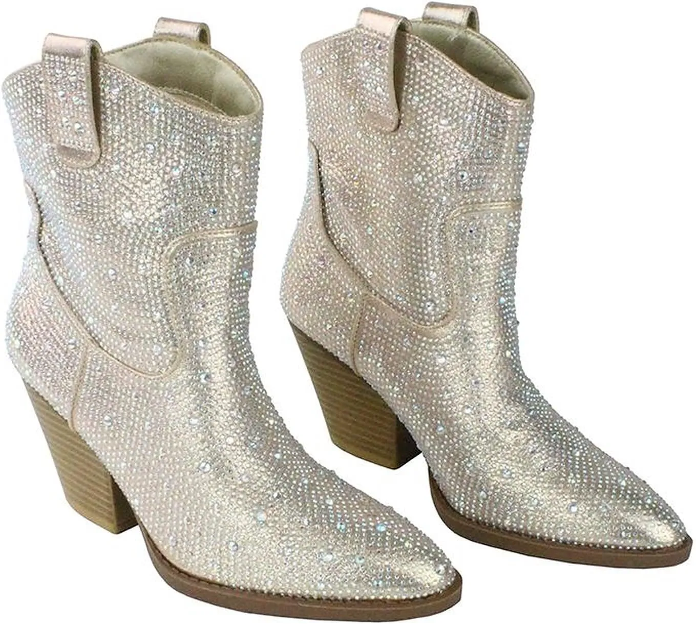 Women's Rhinestone Block Heel Mid Calf Short Ankle Booties Knee High Boots