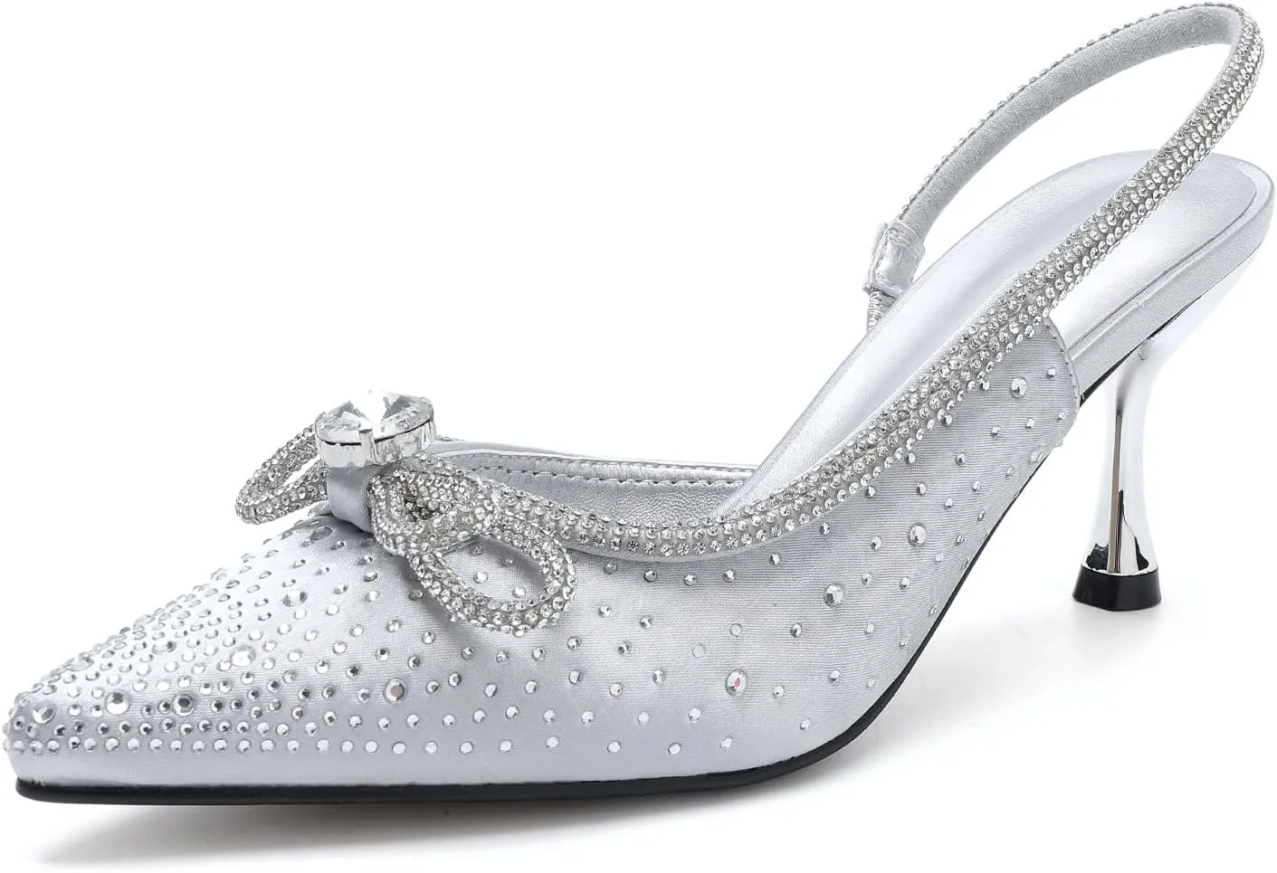 Women's Rhinestone Bow Pointed Toe Fashion Closed Toe Glitter Face Pumps Glitter Heels Evening Prom Wedding Bridal Shoes