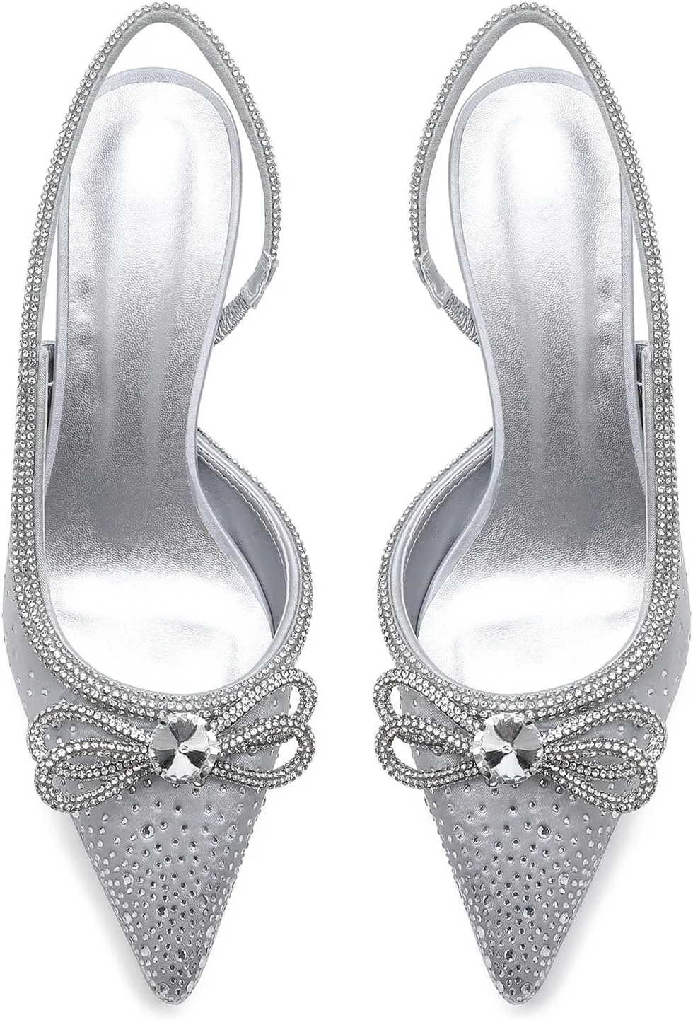 Women's Rhinestone Bow Pointed Toe Fashion Closed Toe Glitter Face Pumps Glitter Heels Evening Prom Wedding Bridal Shoes