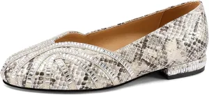Womens Rhinestone Round-Toe Ballet Flat Slip-On Shoes - Non-Slip, Comfortable, Low-Heel Flat Shoes
