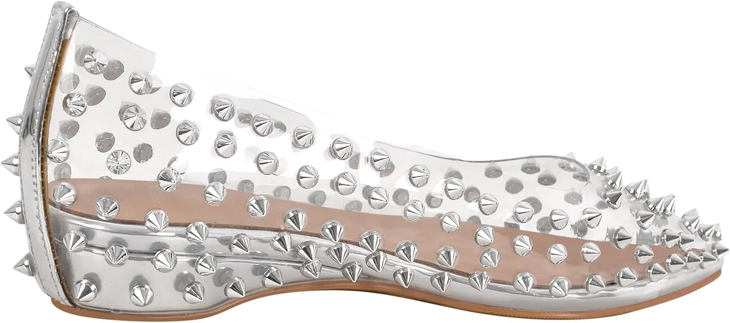 Women's Rivet Pointed Toe Slip on Flats Shoes,Fashion Studded Leather Comfortable Office