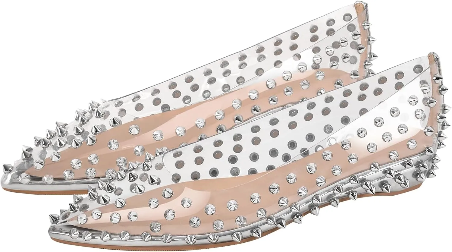 Women's Rivet Pointed Toe Slip on Flats Shoes,Fashion Studded Leather Comfortable Office