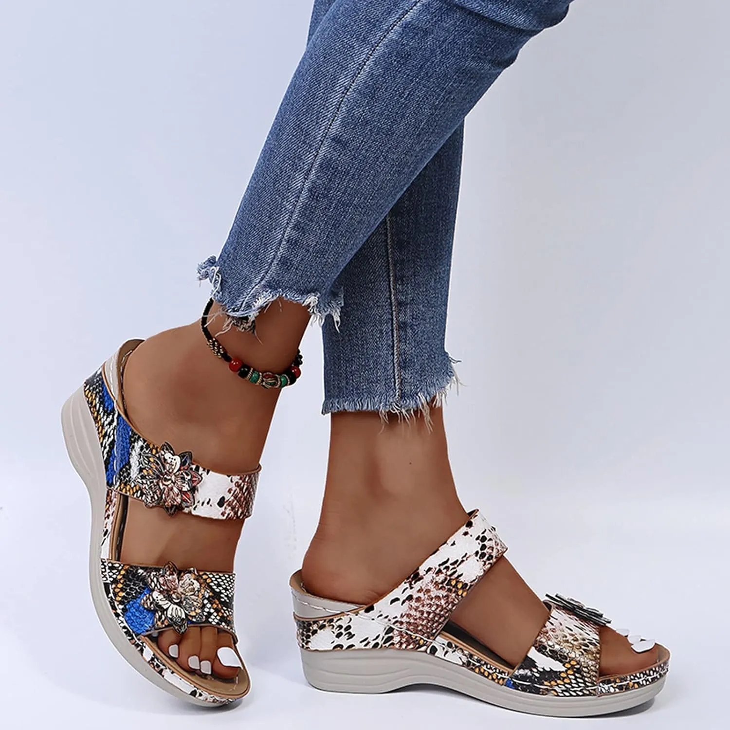 Womens Sandals Casual Dressy Summer Flatform with Arch Support Shoes Orthopedic Slippers Anti-Slip Comfy Sandals