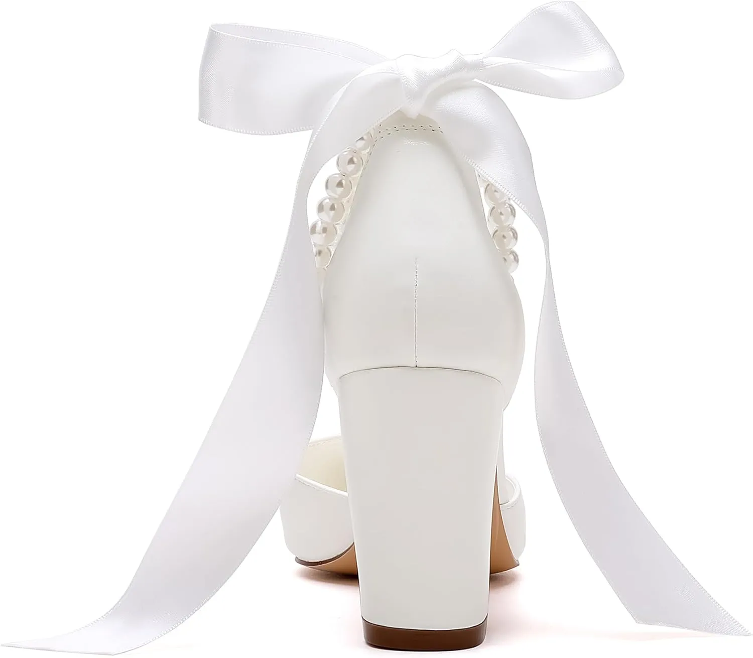 Women's Satin Block Heel Wedding Sandals,High Chunky Ankle Strap Pearl Wedding Dress Shoes,High Heel Bridal Pump Sandals