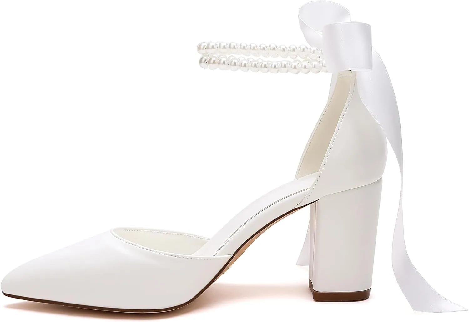 Women's Satin Block Heel Wedding Sandals,High Chunky Ankle Strap Pearl Wedding Dress Shoes,High Heel Bridal Pump Sandals