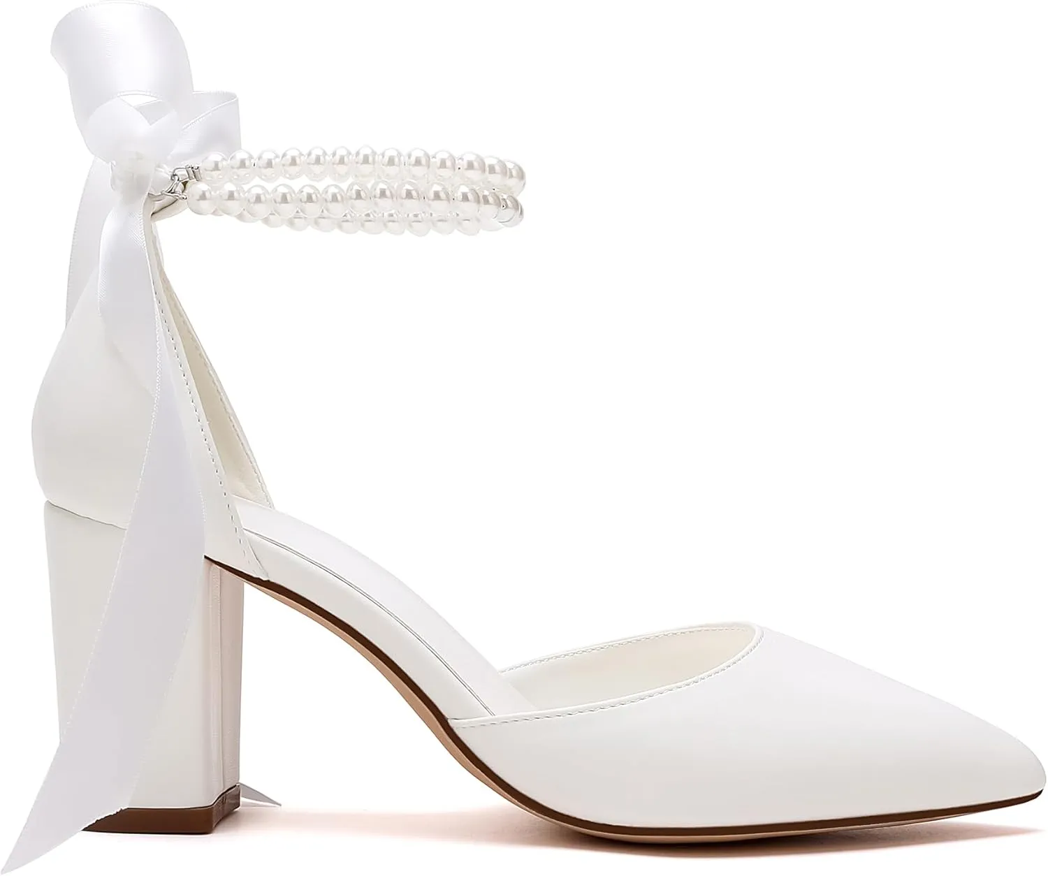 Women's Satin Block Heel Wedding Sandals,High Chunky Ankle Strap Pearl Wedding Dress Shoes,High Heel Bridal Pump Sandals