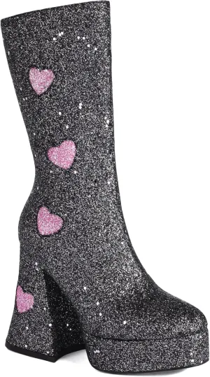 Women's Sexy Chunky Glitter Ankle Boots, Side Zipper High Heel Sparkly Sequin Platform Booties, Shiny Bling Fashion Dress Combat Boot