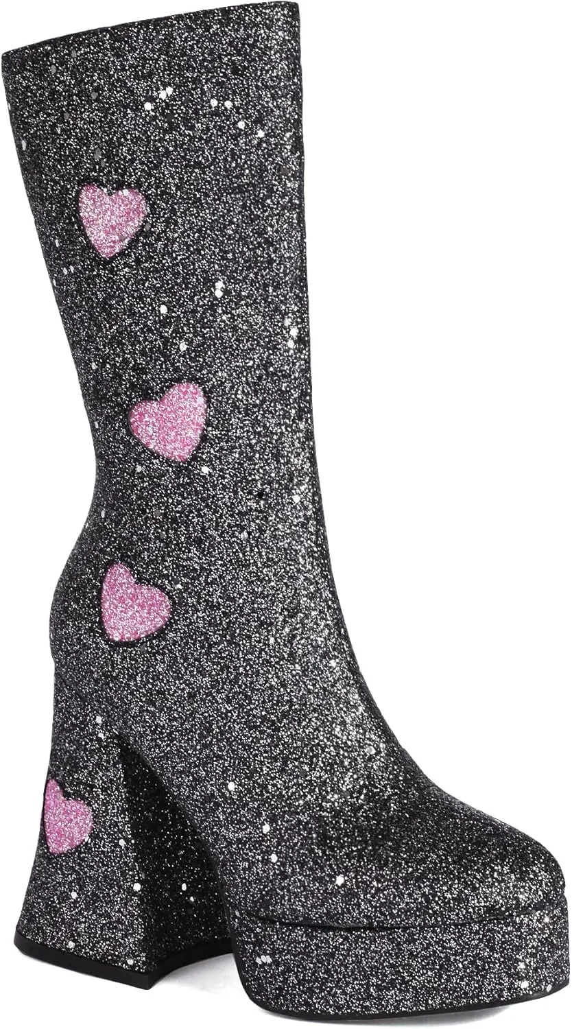 Women's Sexy Chunky Glitter Ankle Boots, Side Zipper High Heel Sparkly Sequin Platform Booties, Shiny Bling Fashion Dress Combat Boot
