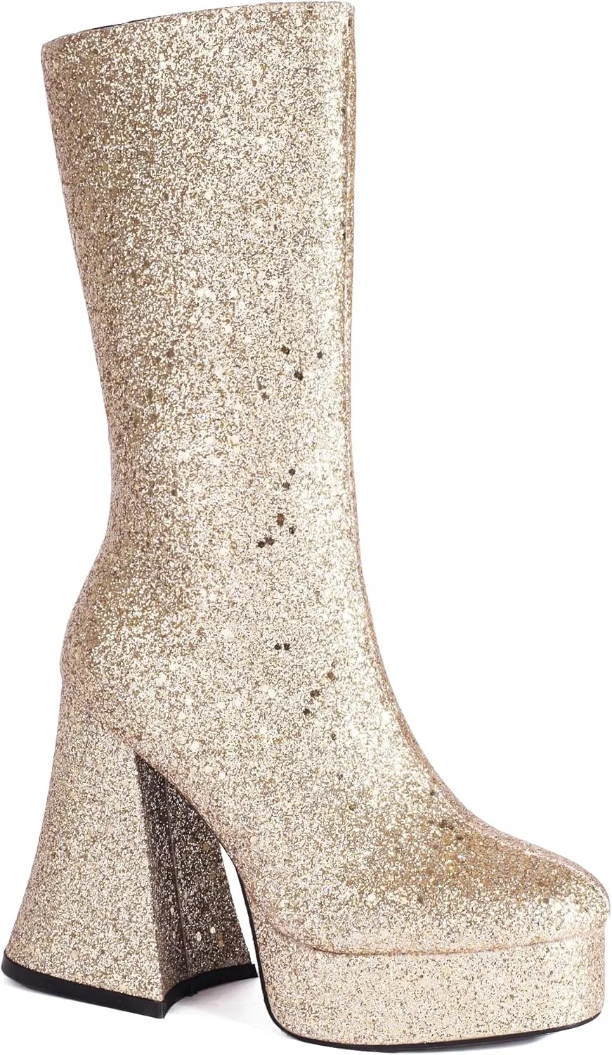Women's Sexy Chunky Glitter Ankle Boots, Side Zipper High Heel Sparkly Sequin Platform Booties, Shiny Bling Fashion Dress Combat Boot