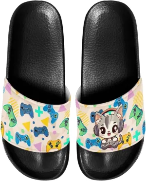 Women's Slide Sandal Comfort Summer Beach Water Shoes Non Slip Slip-On Flat Shower House Slippers Black Sole Size 6-13.5