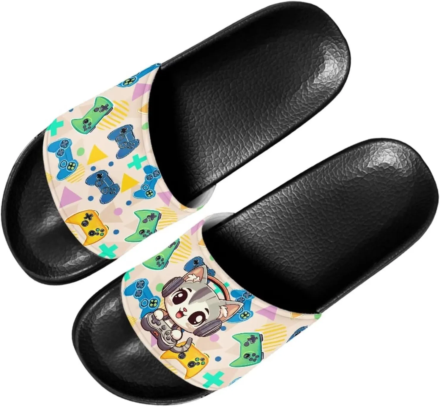 Women's Slide Sandal Comfort Summer Beach Water Shoes Non Slip Slip-On Flat Shower House Slippers Black Sole Size 6-13.5