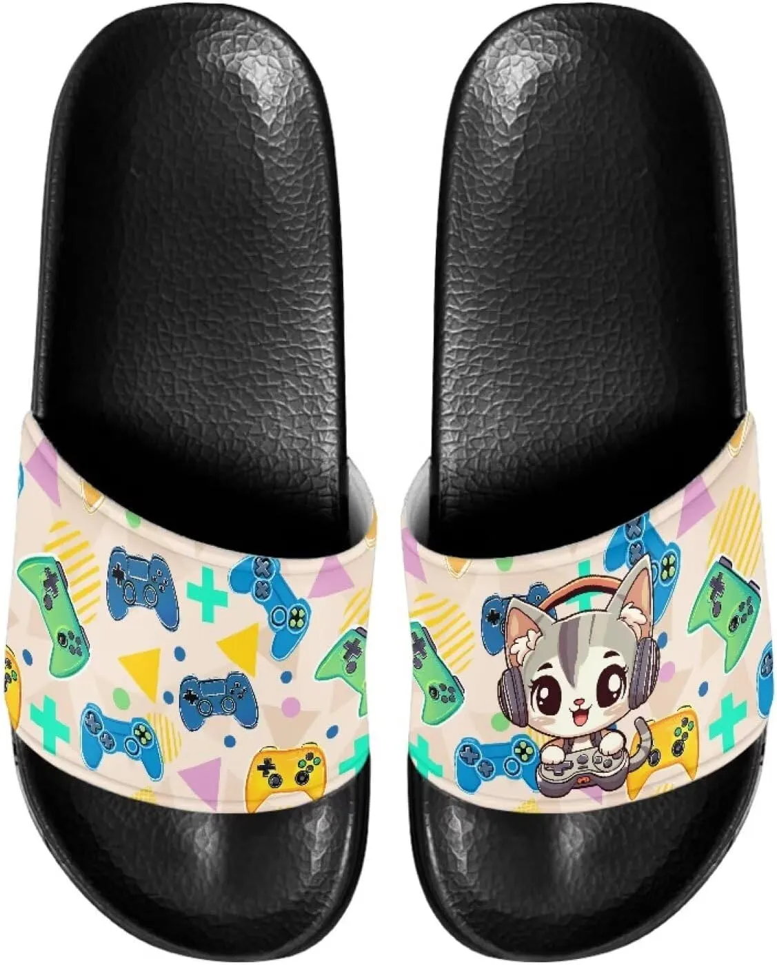 Women's Slide Sandal Comfort Summer Beach Water Shoes Non Slip Slip-On Flat Shower House Slippers Black Sole Size 6-13.5