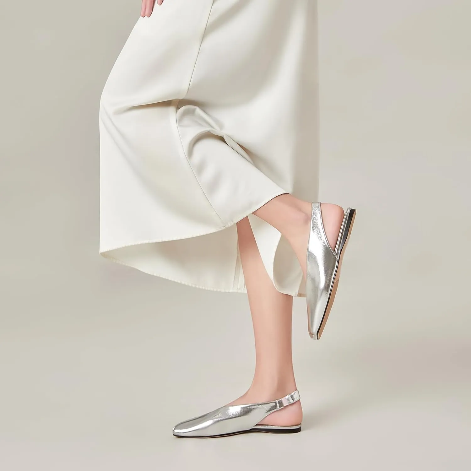 Women's Slingback Flats Fashion Comfortable Casual Work Flats for Women Elegant Square Toe Shoes