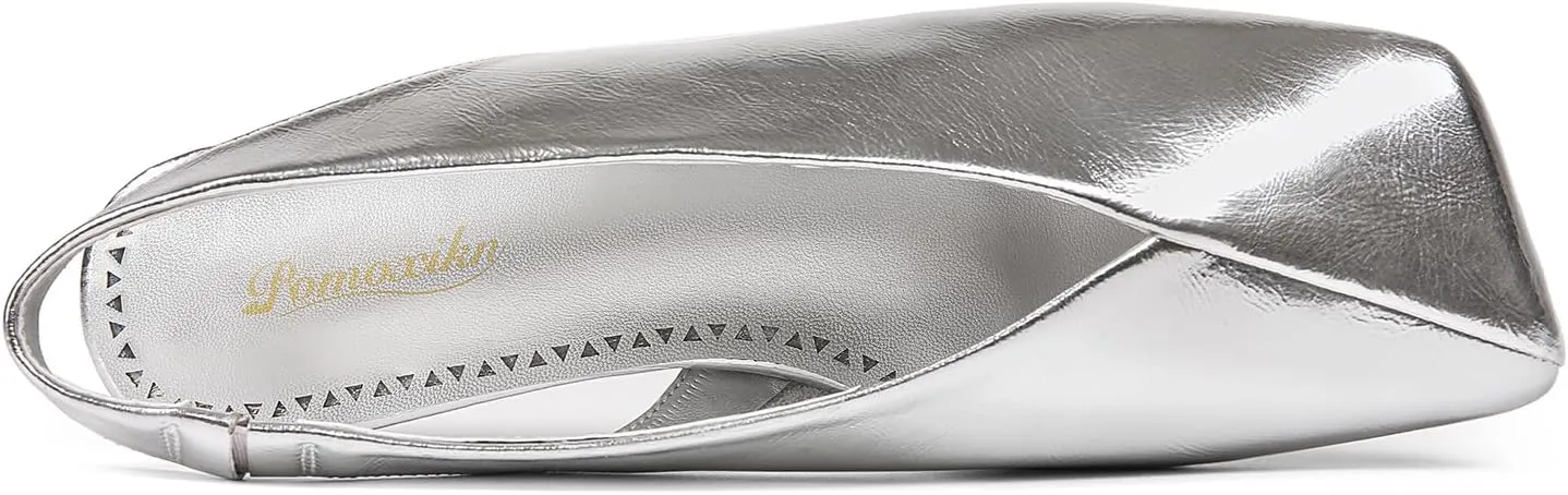 Women's Slingback Flats Fashion Comfortable Casual Work Flats for Women Elegant Square Toe Shoes