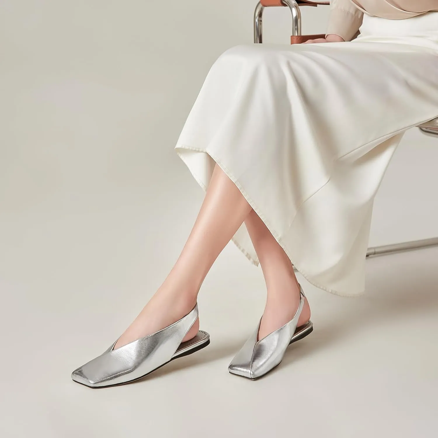 Women's Slingback Flats Fashion Comfortable Casual Work Flats for Women Elegant Square Toe Shoes