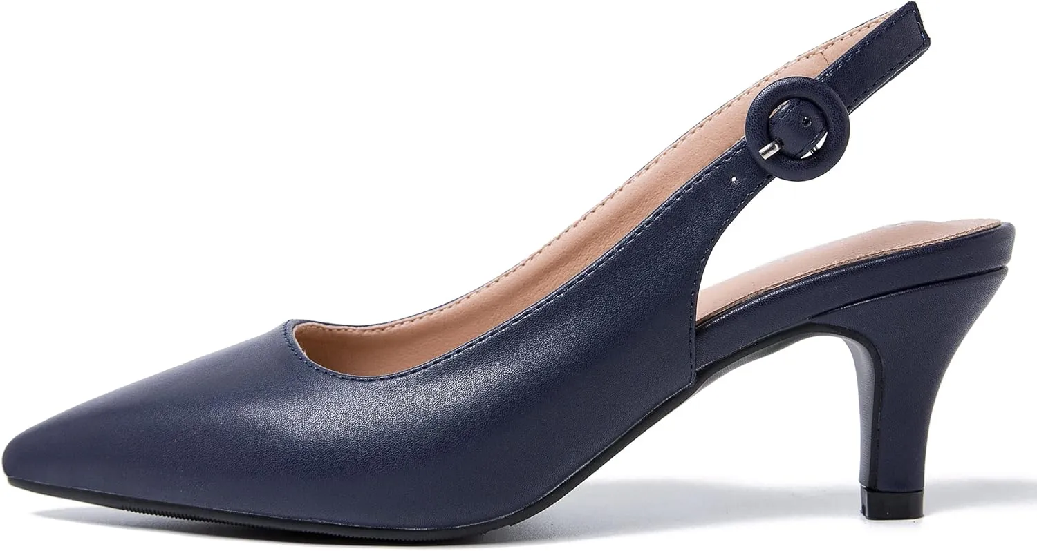 Women's Slingback Low Kitten Heels Closed Toe Pumps Work Dressy Shoes