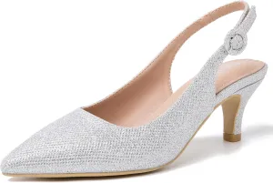 Women's Slingback Low Kitten Heels Closed Toe Pumps Work Dressy Shoes