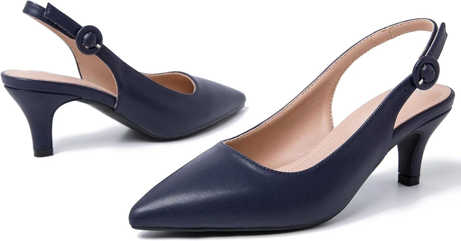 Women's Slingback Low Kitten Heels Closed Toe Pumps Work Dressy Shoes