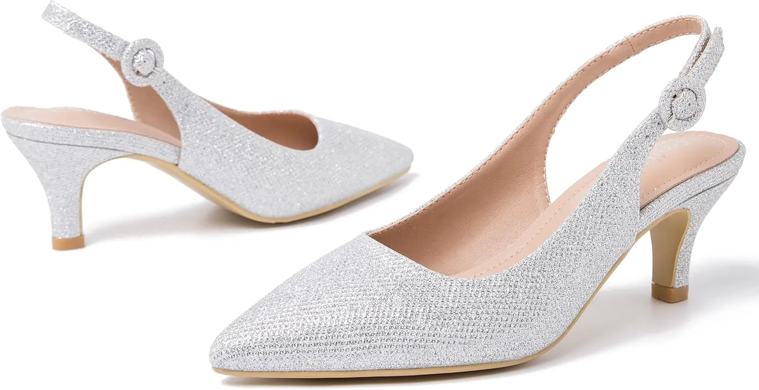 Women's Slingback Low Kitten Heels Closed Toe Pumps Work Dressy Shoes