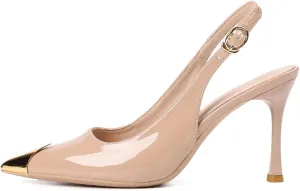 Womens Slingback Pointed Toe Stiletto Pumps Closed Toe Kitten Heels Sandals Prom Wedding Party Dress Shoes,Wide Fit,5cm/7cm/9cm Heel Court Shoes