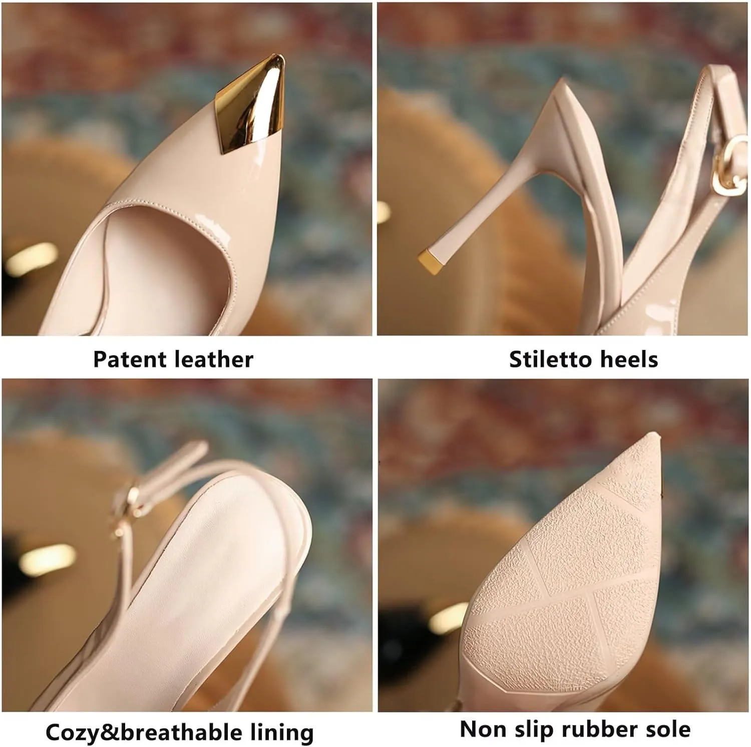 Womens Slingback Pointed Toe Stiletto Pumps Closed Toe Kitten Heels Sandals Prom Wedding Party Dress Shoes,Wide Fit,5cm/7cm/9cm Heel Court Shoes
