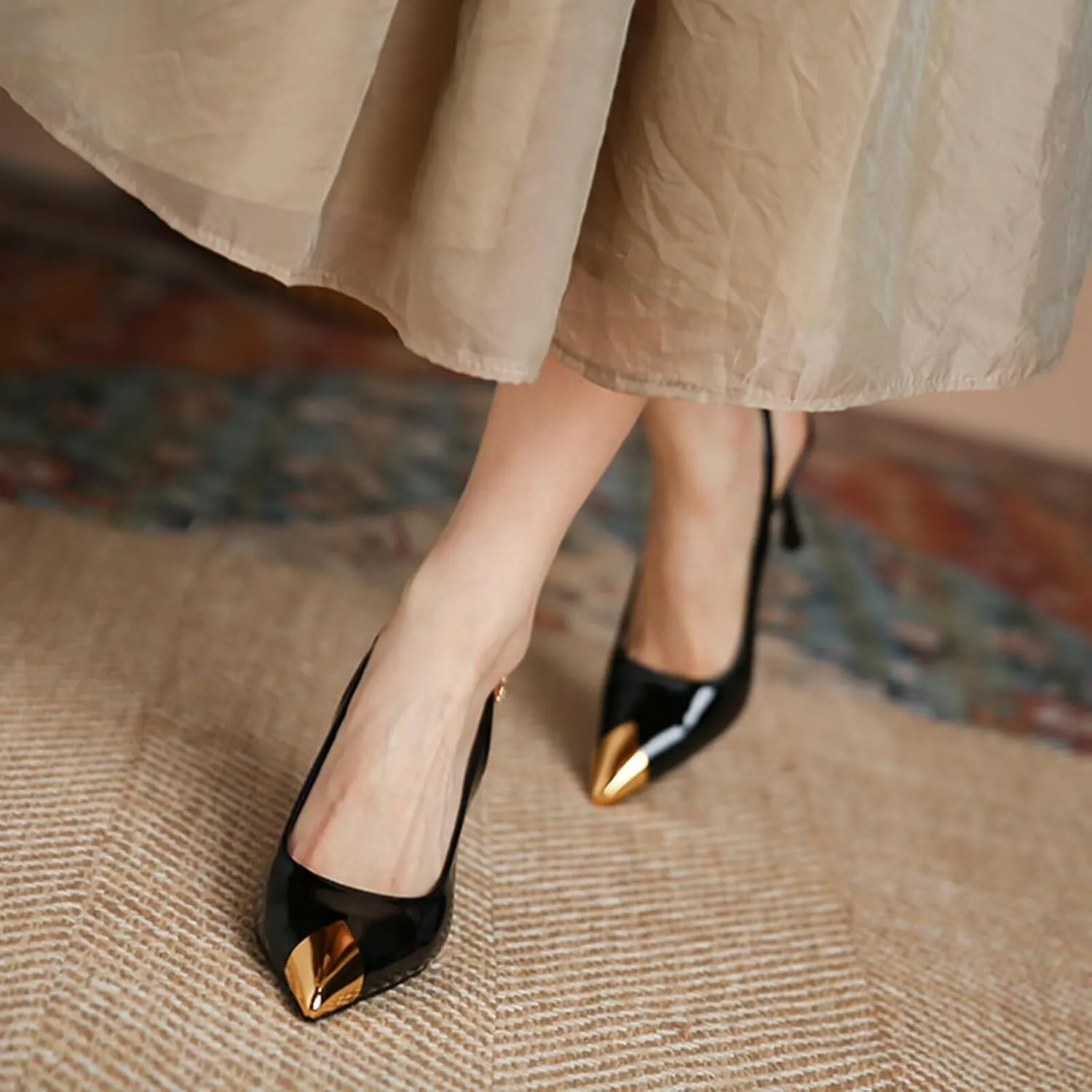 Womens Slingback Pointed Toe Stiletto Pumps Closed Toe Kitten Heels Sandals Prom Wedding Party Dress Shoes,Wide Fit,5cm/7cm/9cm Heel Court Shoes