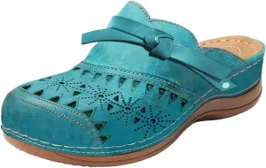 Womens Slip On Clogs and Mules Wide Width Wedge Sandals Comfortable Vintage Closed Toe Snadals Hollow Out Summer Wedge Shoes Arch Support Outdoor Beach Slippers
