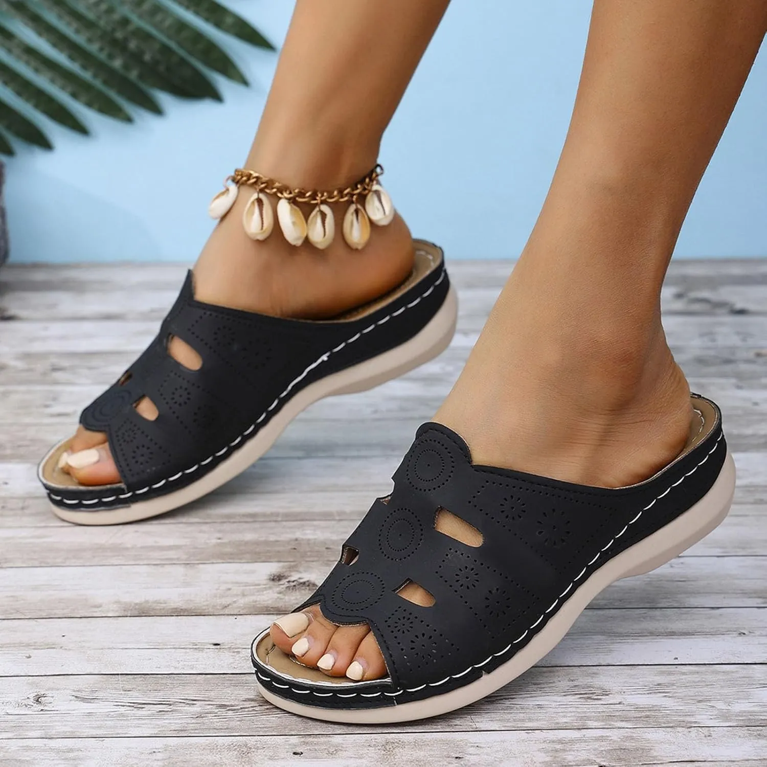 Women's Slip on Sandals Open Toe Arch Support Comfort Slides Summer Cozy Walking Slippers Beach Slide Sandal