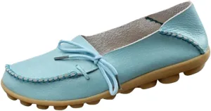 Women's Soft Cowhide Leather Loafer Flat Shoes Slip-Ons