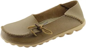 Women's Soft Cowhide Leather Loafer Flat Shoes Slip-Ons