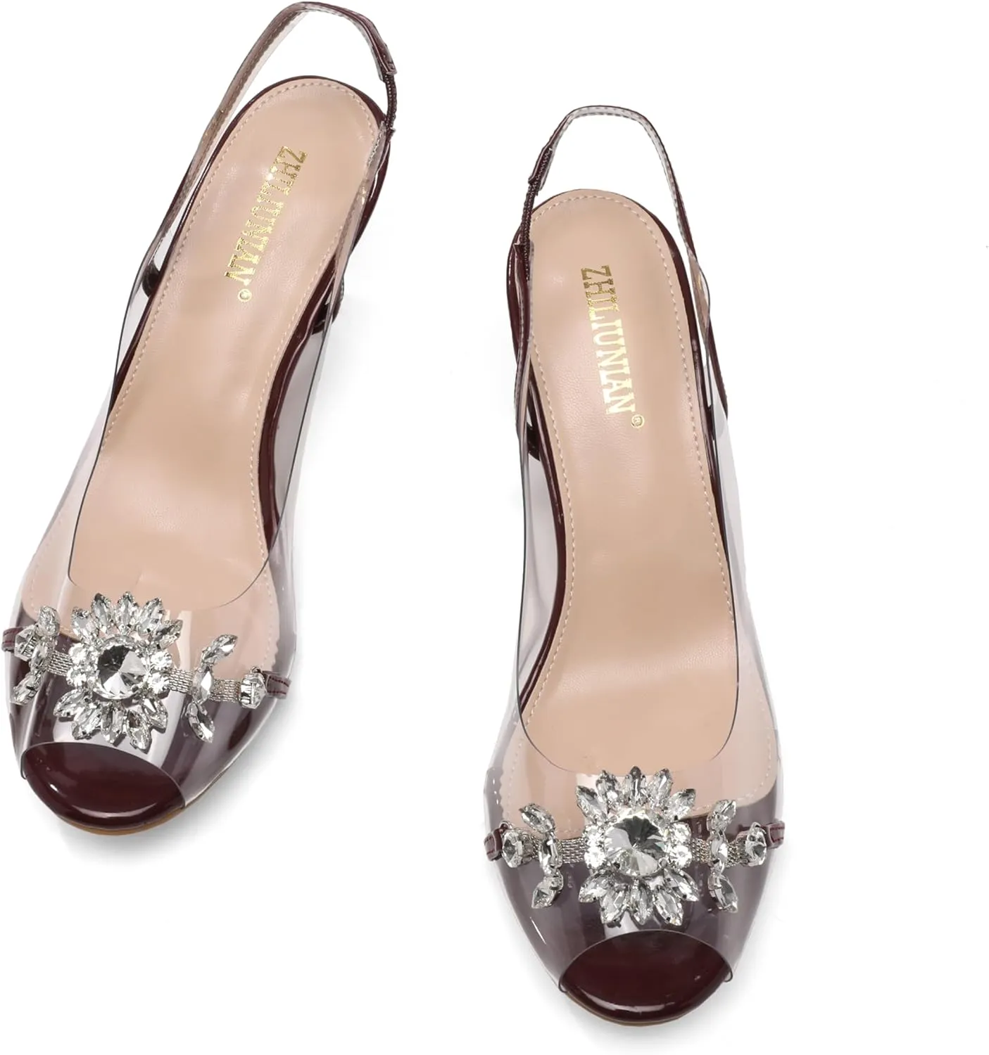 Womens Sparkly Clear Slingback Summer Sandals,Ladies Low Heel Trendy Dressy Casual Rhinestones Sexy Short Heel Glitter Evening Party Bridal Wedding Shoe