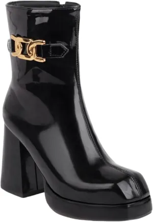 Women's Square Toe Ankle Boots, Chunky Heel Platform Booties, Side Zipper High Heel Go-Go Boots